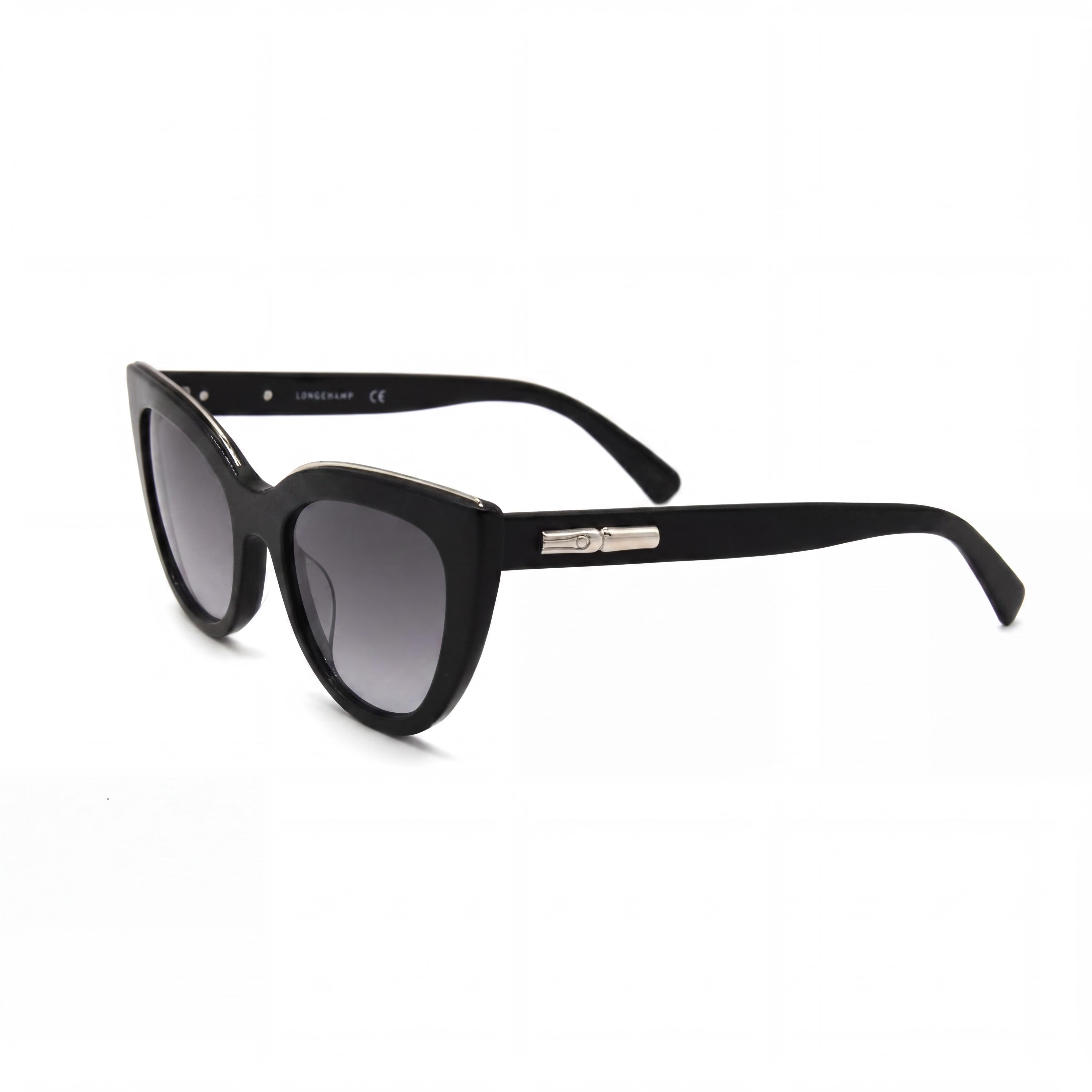 Longchamp LO686S Women's Cat Eye Sunglasses with Black Acetate Frame, Grey Lenses, UV Protection, 51mm, Photo 1