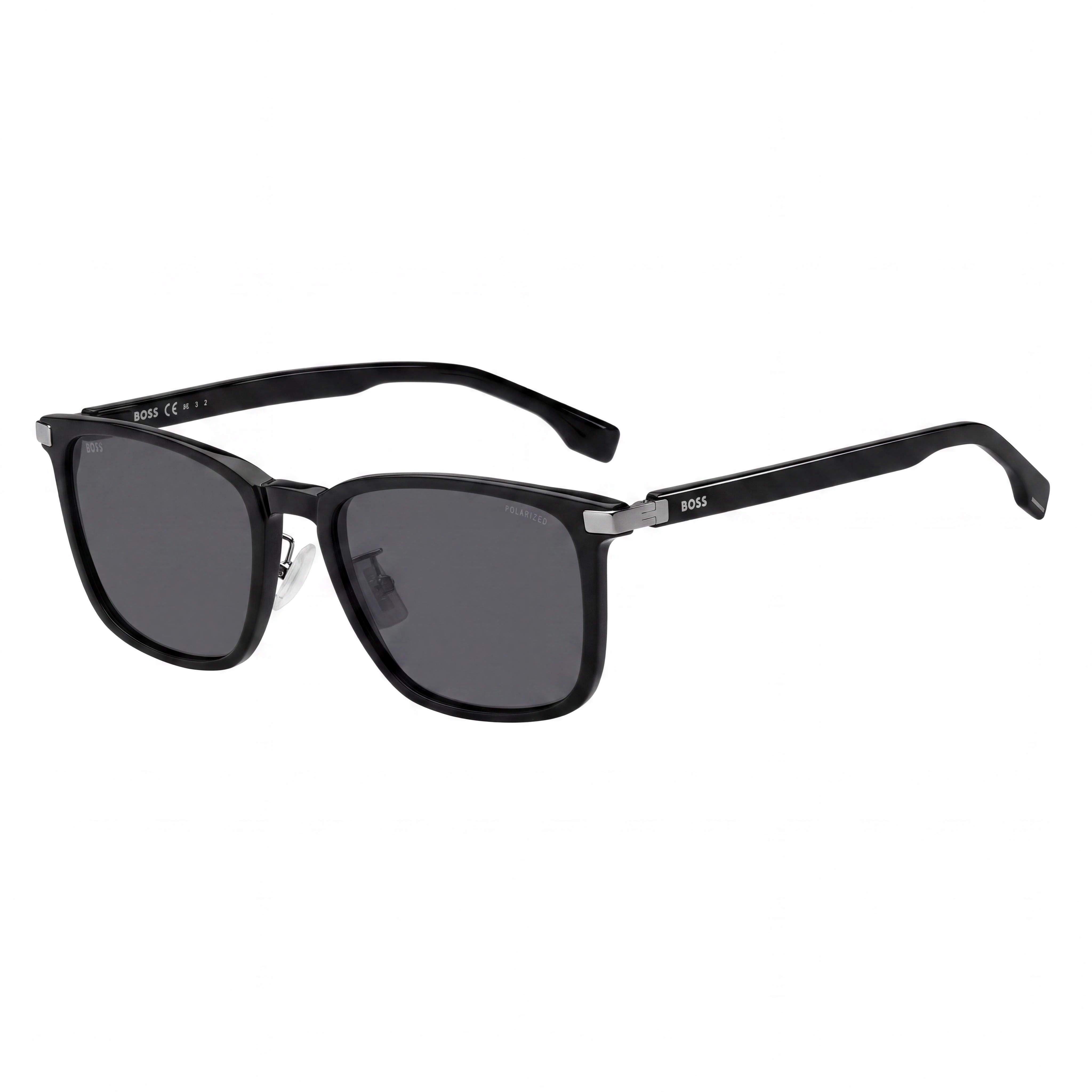 Hugo Boss RECTANGULAR / SQUARE Unisex Black Plastic Frame Grey UV Protected Lenses Sunglasses 57mm, Photo 1