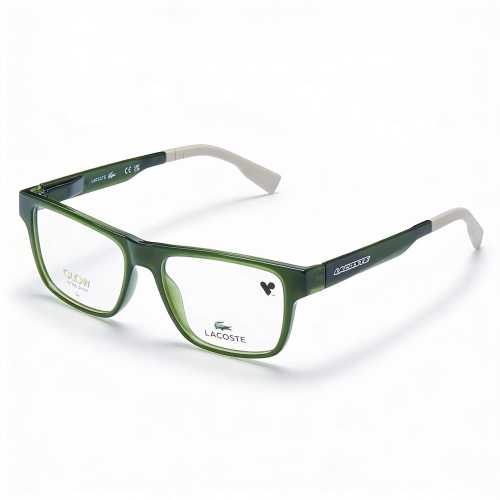 Lacoste Modern Women's Eyewear, featuring an Injected Frame in Green Lumi and Polycarbonate Lenses, Size 49mm