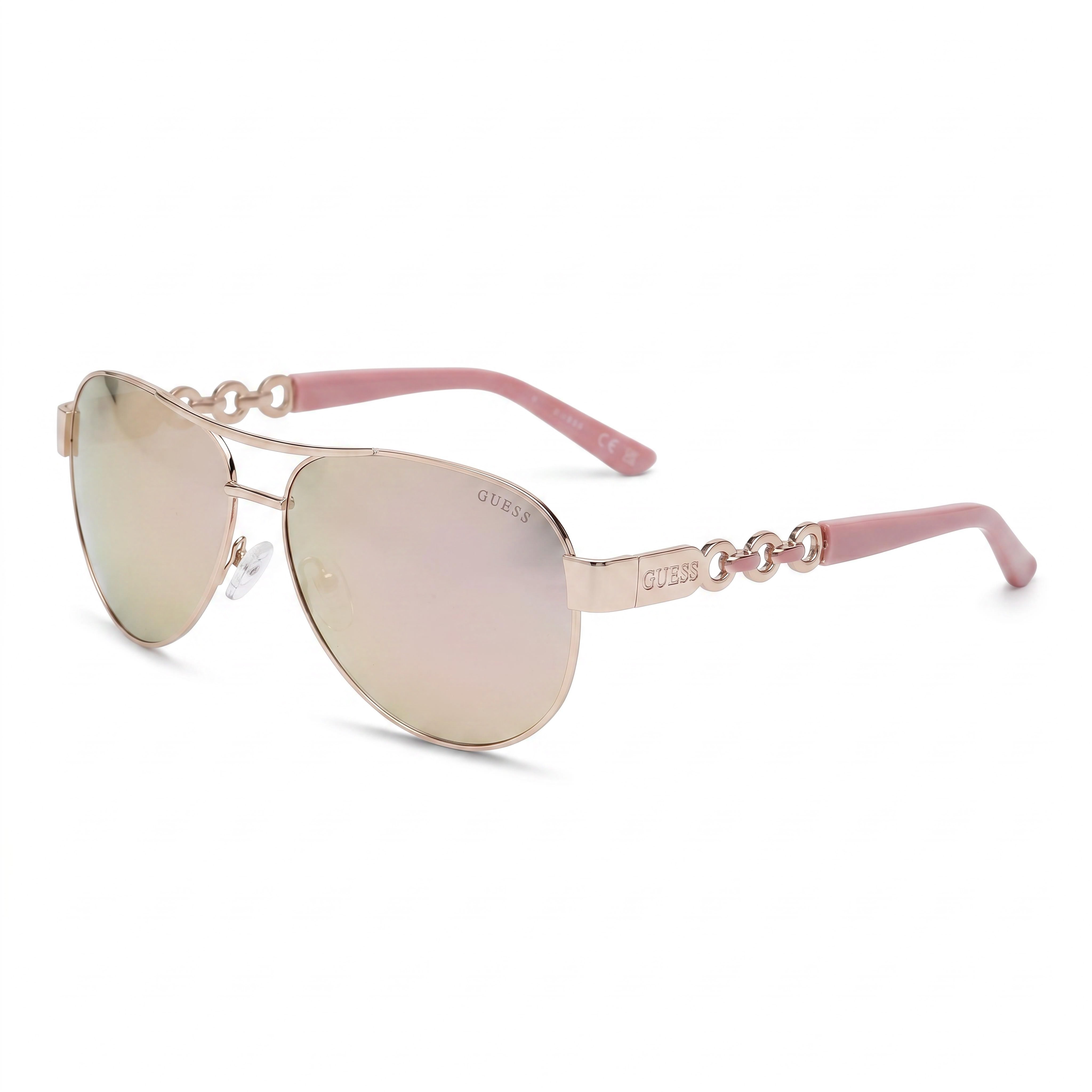 GUESS Gu00174 Women's 100% UV Protection Metal Sunglasses, Rose Gold Frame, Brown Mirror, 60mm, Photo 1