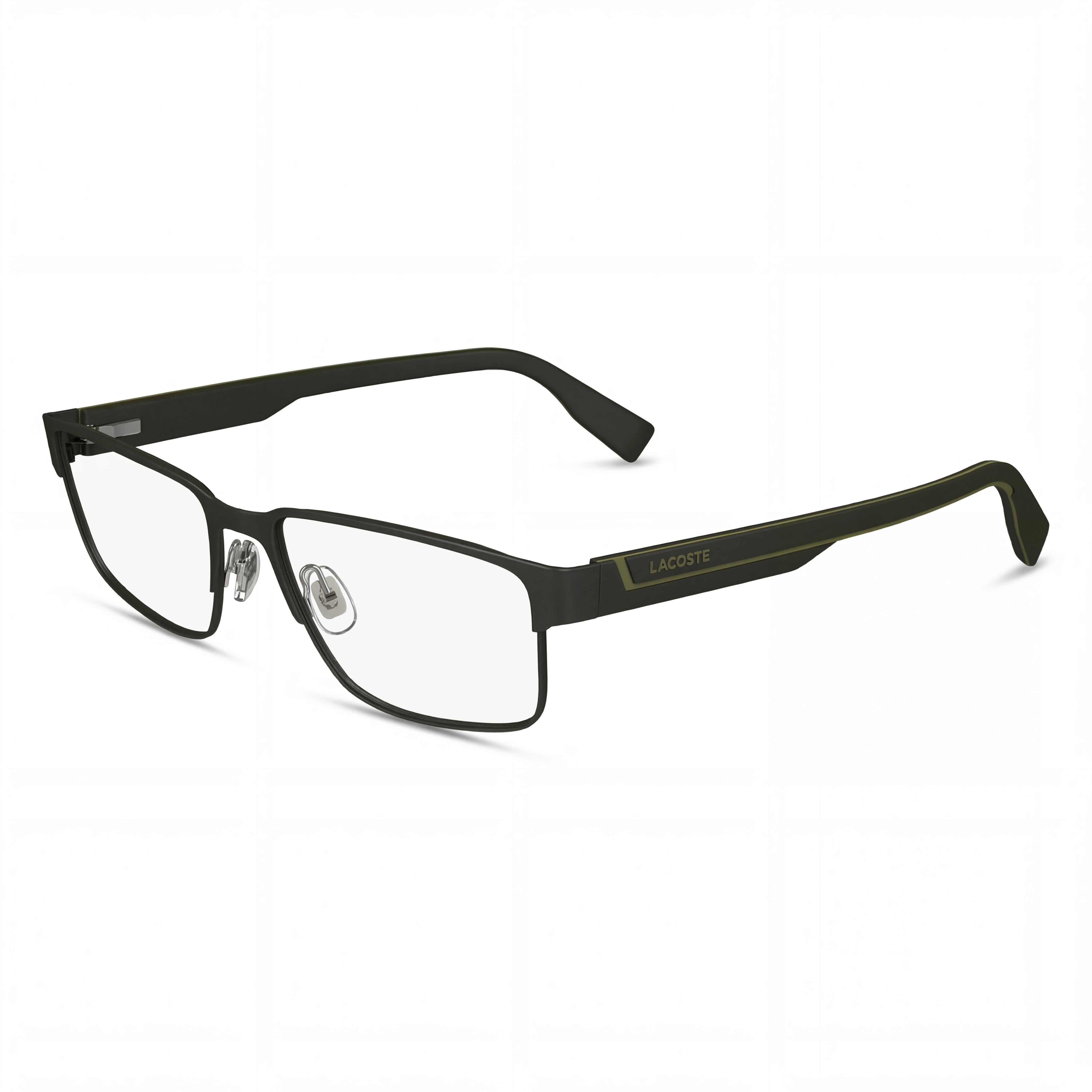 Montura de gafas oftálmicas casuales para hombre Lacoste en color caqui mate con lentes de plástico transparentes de 54 mm, Photo 1