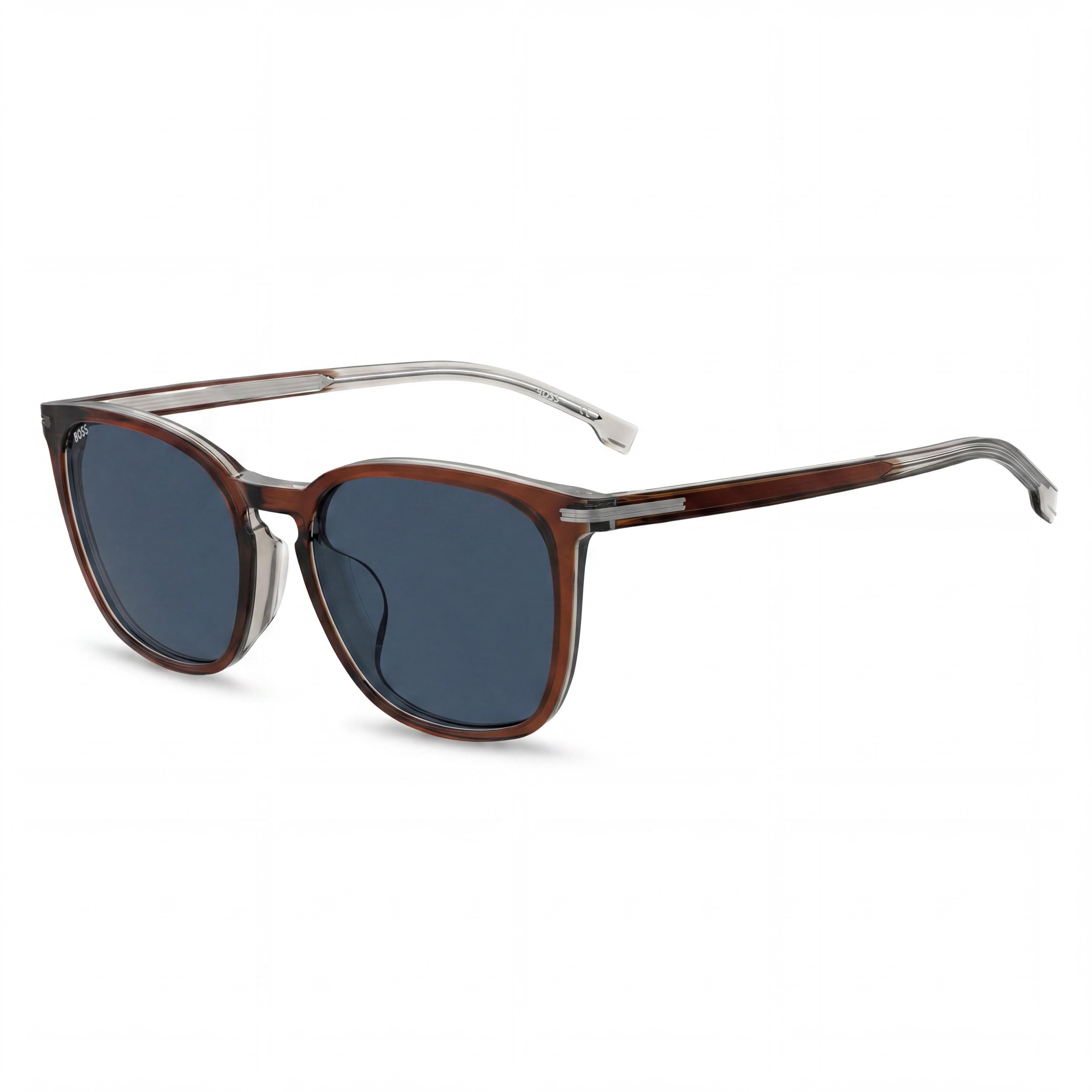 Gafas de sol Hugo Boss para HOMBRE con montura de acetato marrón y lentes de plástico azules, 56 mm de ancho de lente, Photo 1