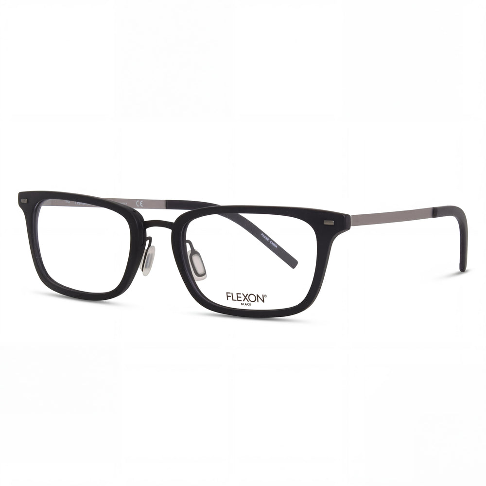 Flexon B2021 Unisex Full Rim Rectangular Metal Black Frame Polycarbonate non-polarized Lenses Eyeglasses 54-20-145mm