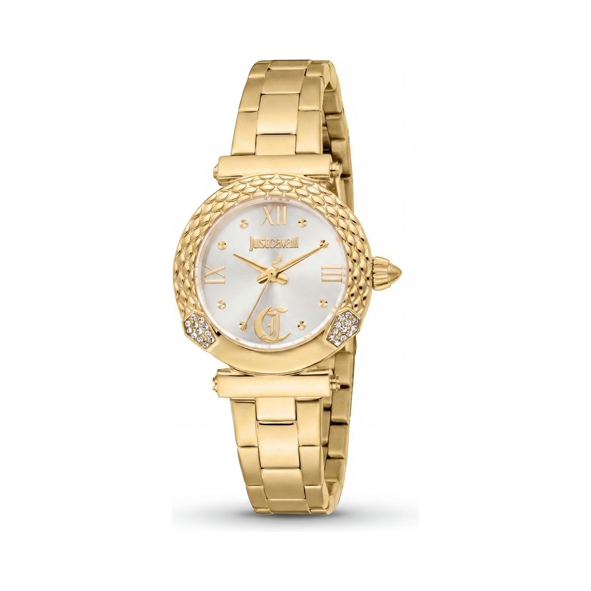 Conjunto de reloj y pulsera Just Cavalli para mujer, oro amarillo SS, esfera gris plateada, 24 piedras preciosas, cuarzo de 30 mm, Photo 1