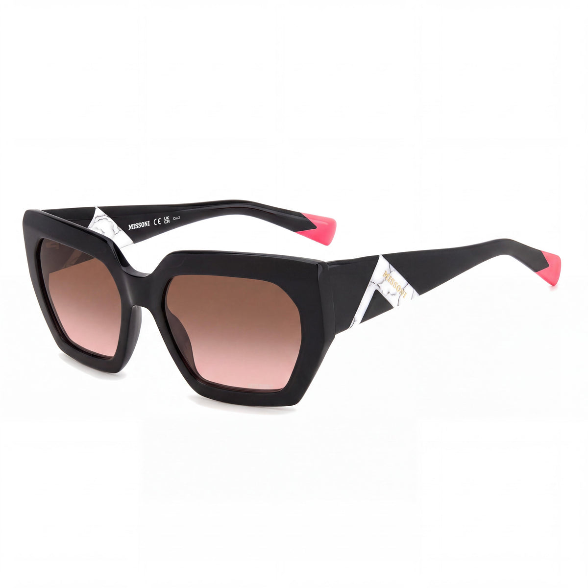 Gafas de sol clásicas para mujer M Missoni 0170/S, negras de acetato, lentes degradadas en marrón y rosa, 55 mm, Photo 1