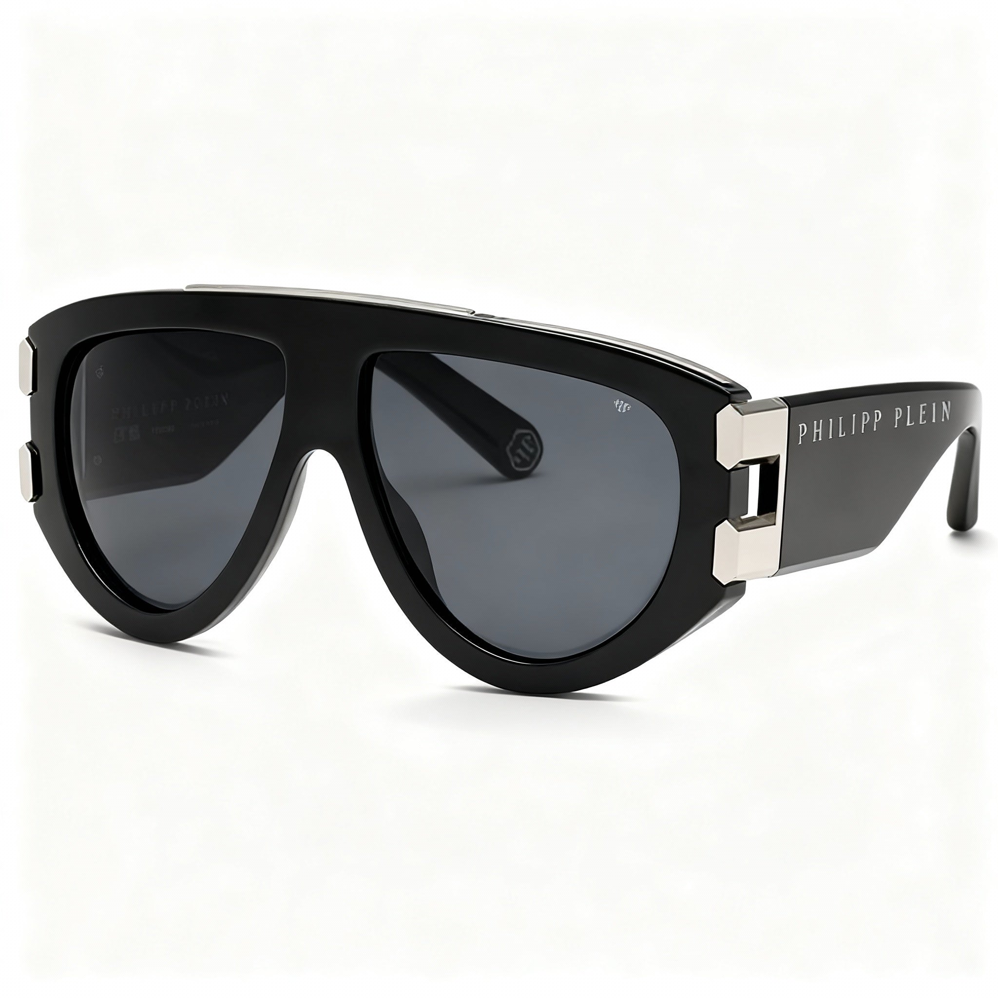 Philipp Plein SPP127M Men's Casual Shiny Black Cellulose Acetate Non-Polarized Smoke Sunglasses 60/13/145