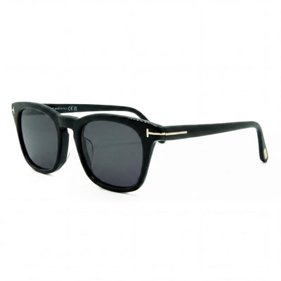 Gafas de sol unisex casuales Tom Ford con montura de plástico negra, lentes negras no polarizadas con protección UV, 52-18-145mm