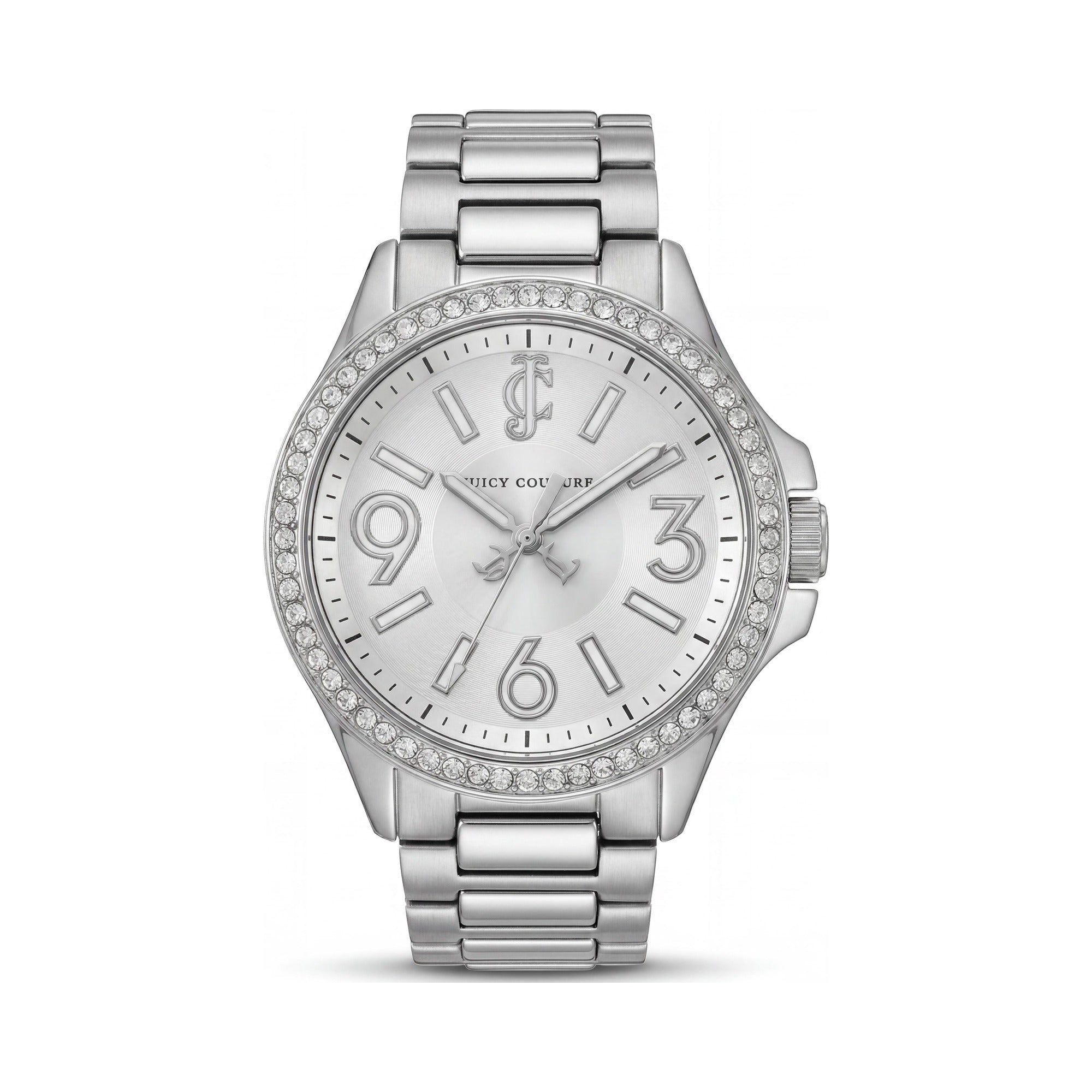 Reloj de cuarzo de acero inoxidable plateado Juicy Couture Jetsetter para mujer con bisel de cristal de Swarovski, 38 mm, Photo 1