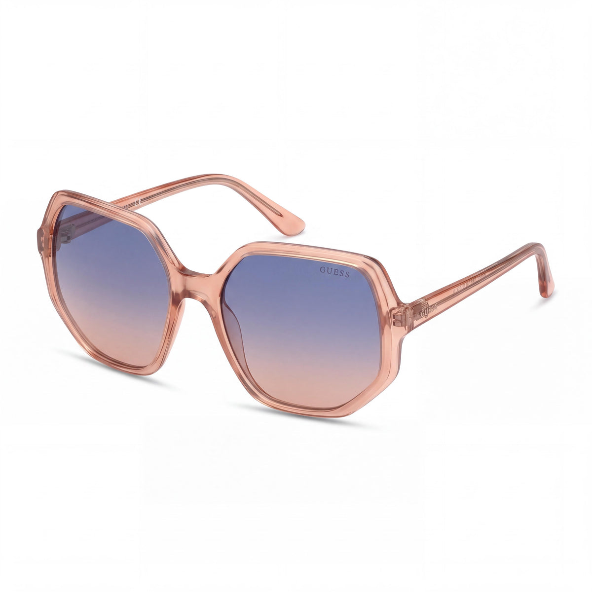 GUESS Geometric GU7773 Women's Pink Plastic Square Non-Polarized Sunglasses with Gradient Blue Lenses, 100% UV Protection, 58mm, Photo 1