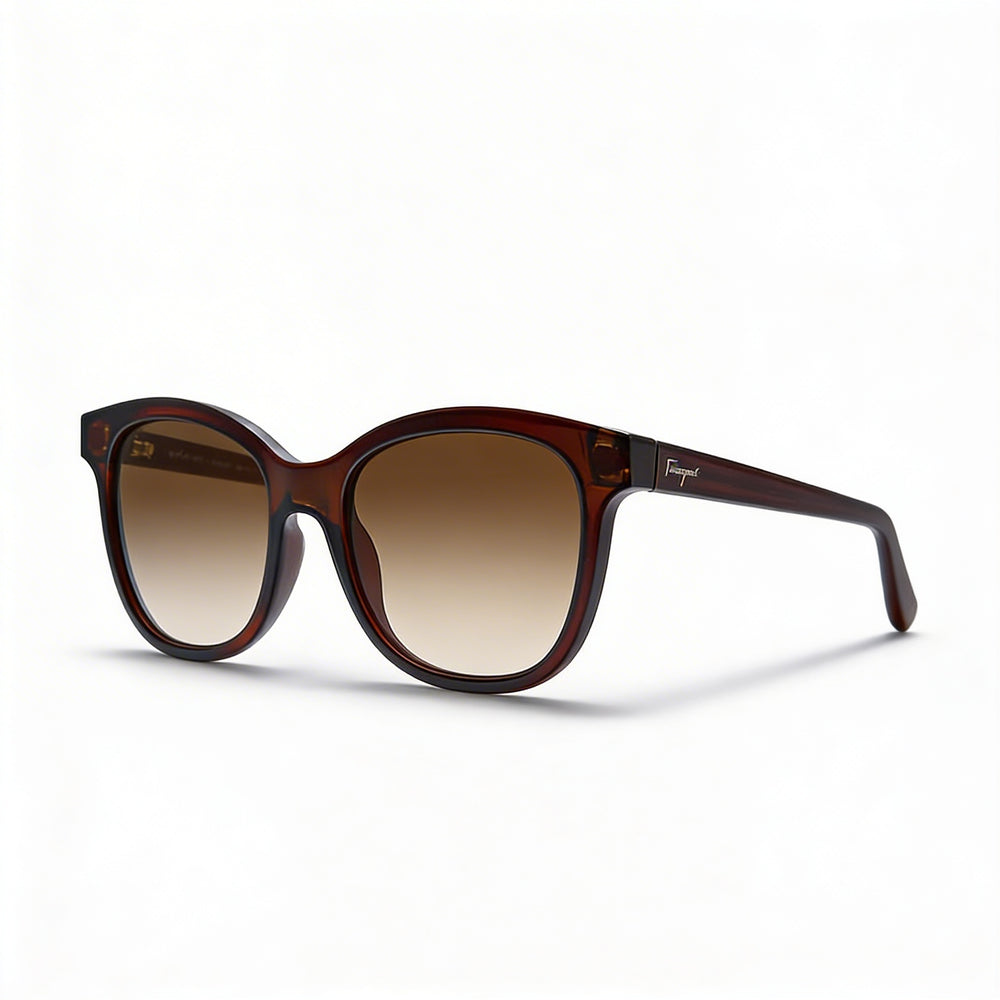 Salvatore Ferragamo SF834S Unisex Rectangular Crystal Wine Plastic Brown Gradient Non-Polarized Sunglasses, 55mm