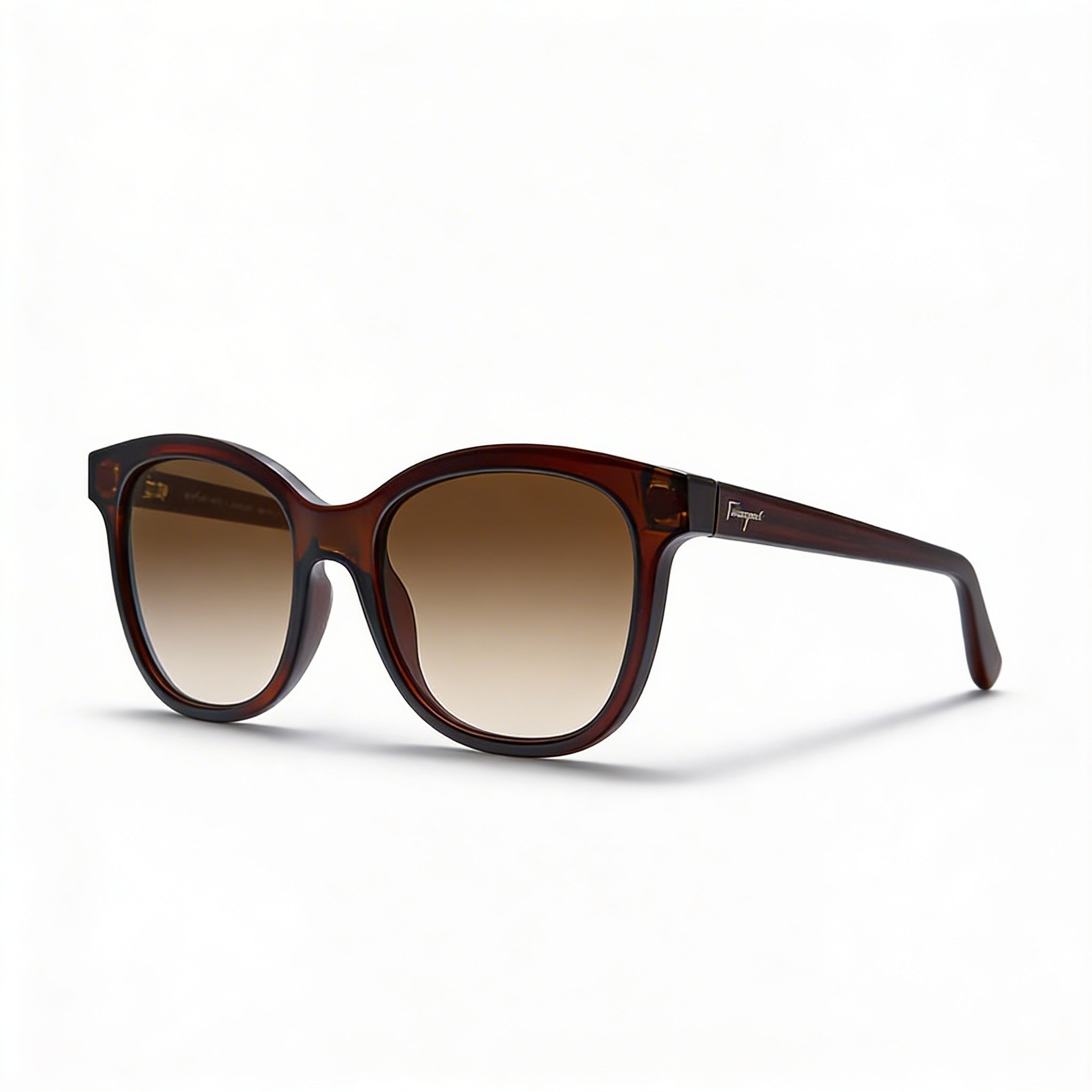 Salvatore Ferragamo SF834S Unisex Rectangular Crystal Wine Plastic Brown Gradient Non-Polarized Sunglasses, 55mm, Photo 1