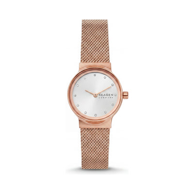 SKAGEN DENMARK Freja SKW2665 Reloj Cronógrafo para Mujer con Malla de Acero Inoxidable Tono Oro Rosa, Esfera Blanca, 26mm