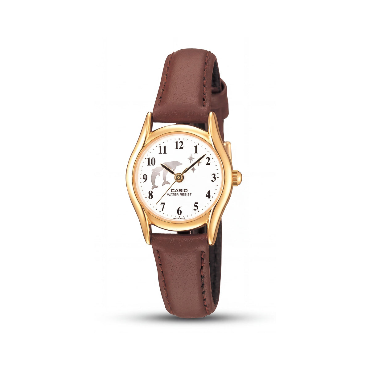 Casio LTP-1094Q-7B9 Women's Analog Watch, Gold Stainless Steel Case, Brown Leather Band, White Dial, Water Resistant 30m, Photo 1