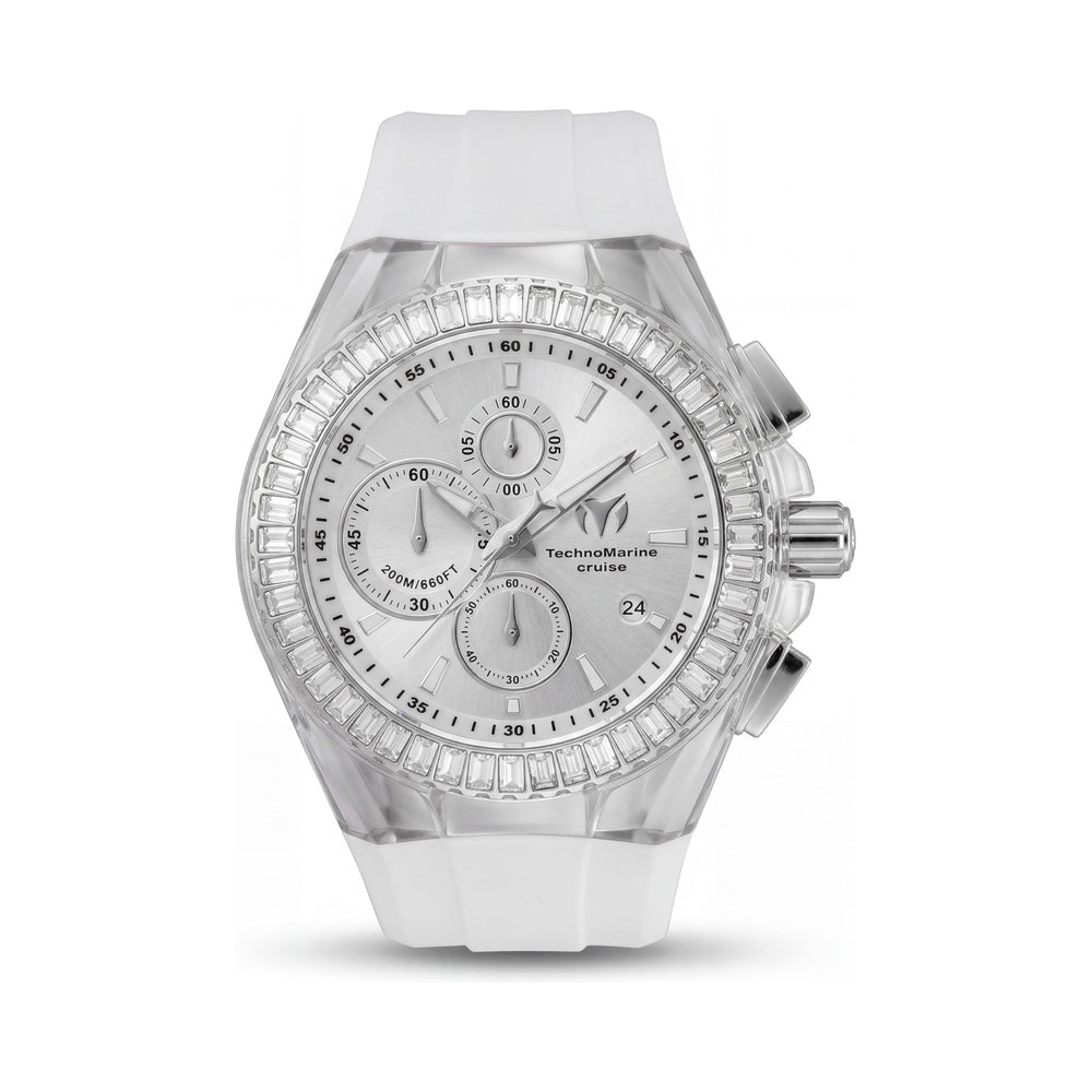 Reloj de cuarzo cronógrafo unisex Technomarine Cruise TM-121148, 45 mm, acero inoxidable plateado, correa de silicona