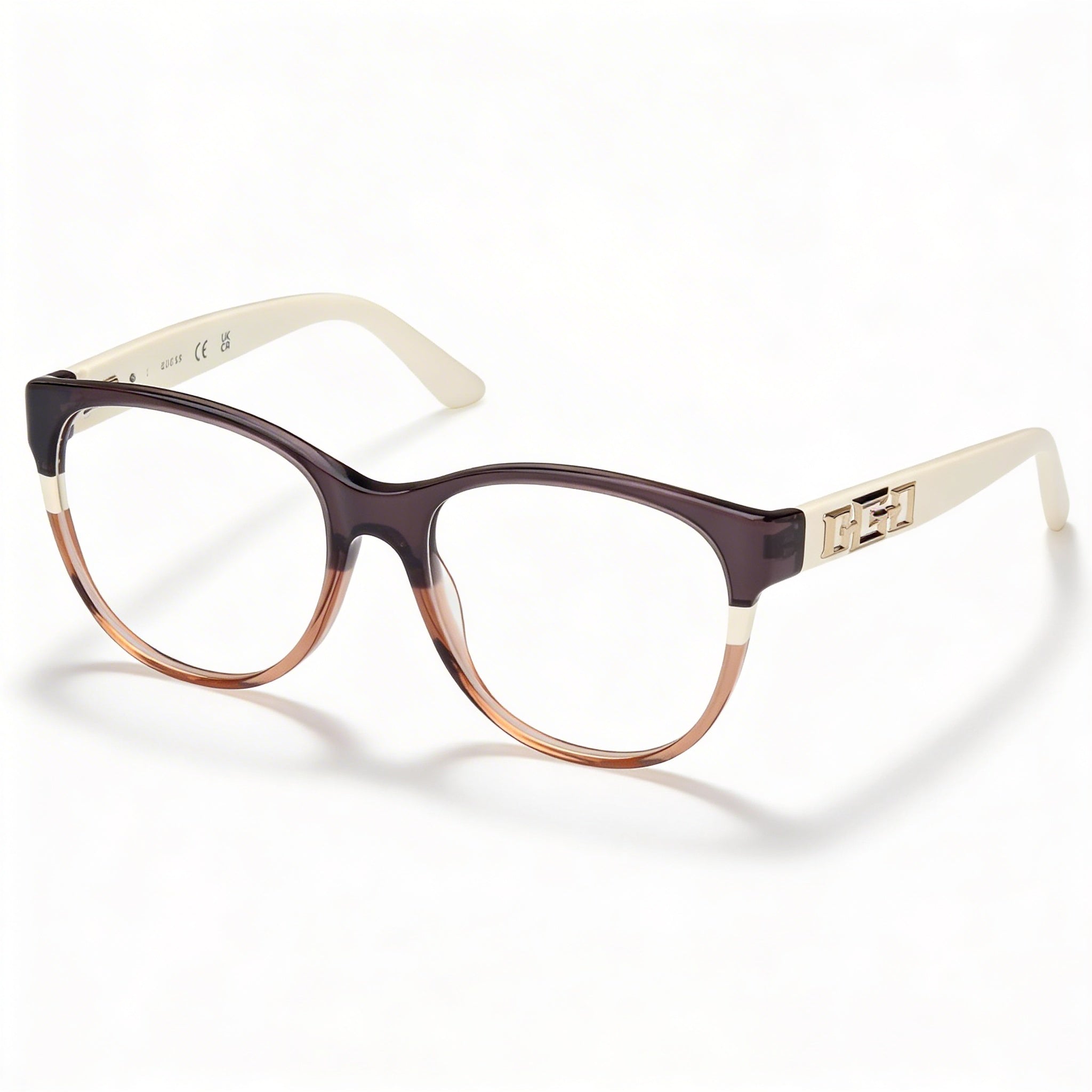 Gafas de policarbonato con montura de plástico brillante color marfil a rayas grises Guess MODERNO para mujer 50-17-140mm, Photo 1