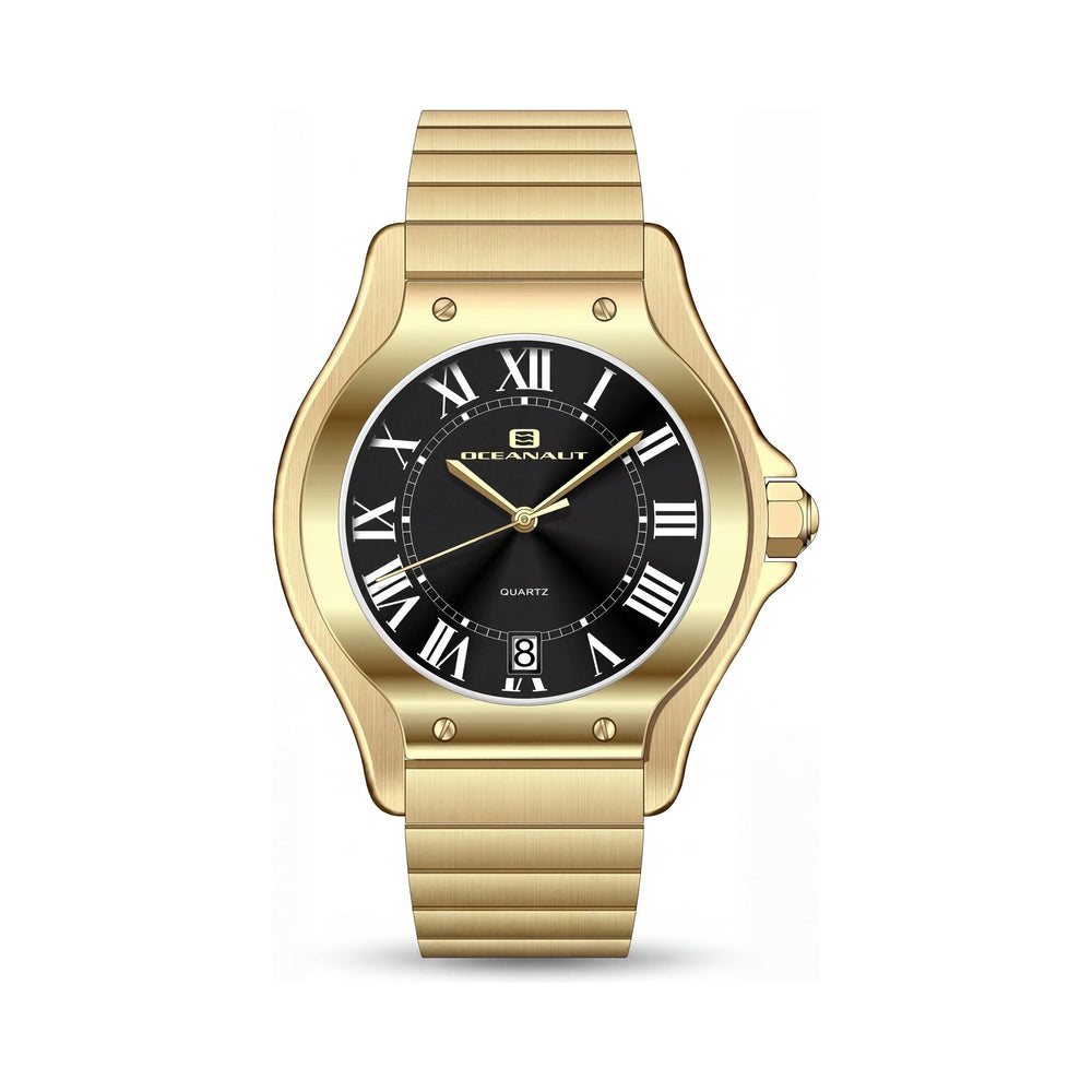 Reloj Oceanaut de cuarzo para mujer, esfera negra, acero inoxidable, resistente al agua y a los arañazos, con minerales.