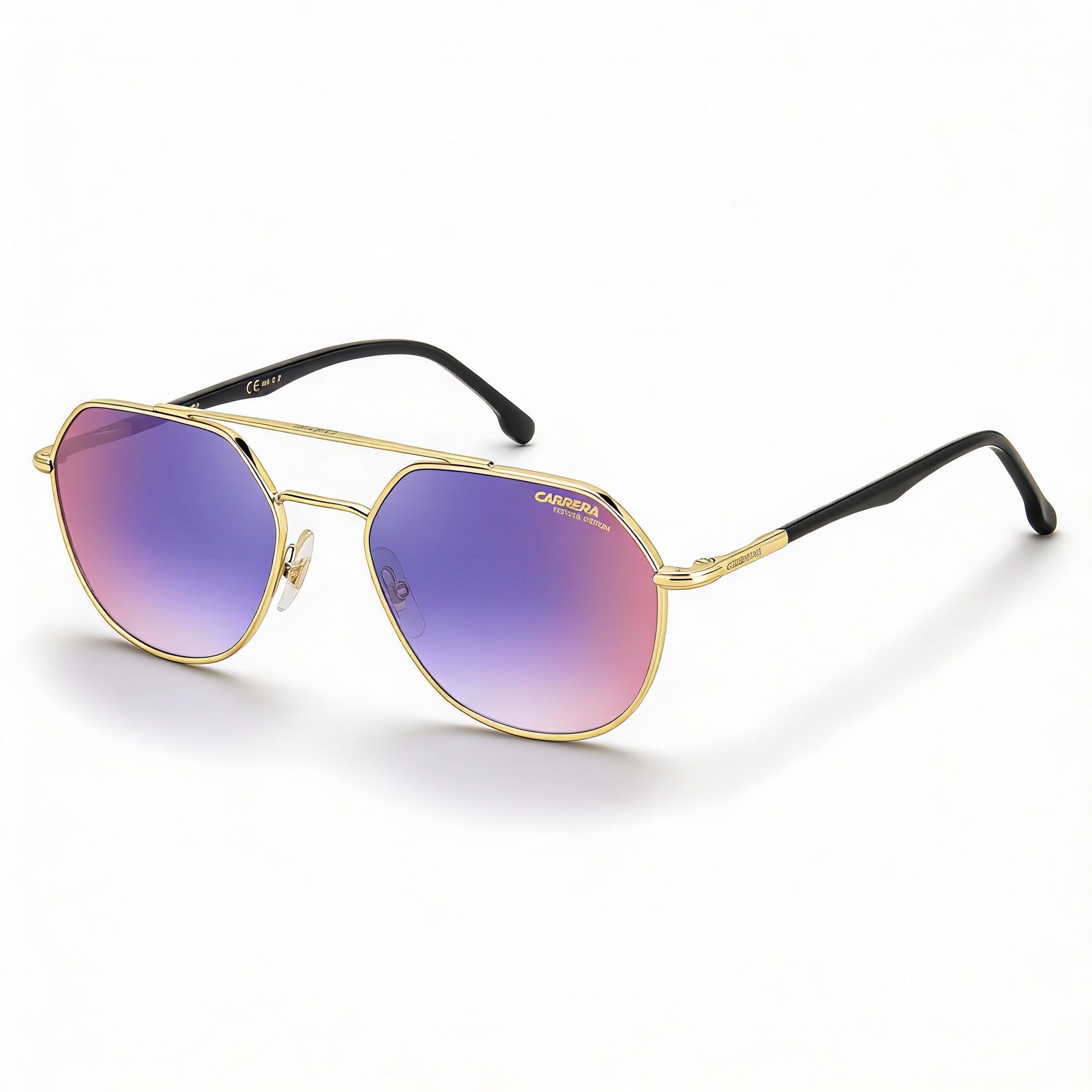Carrera 303/S Unisex Black Gold Metal Frame Blue Shaded Red Polycarbonate Non-Polarized 53mm Sunglasses, Photo 1
