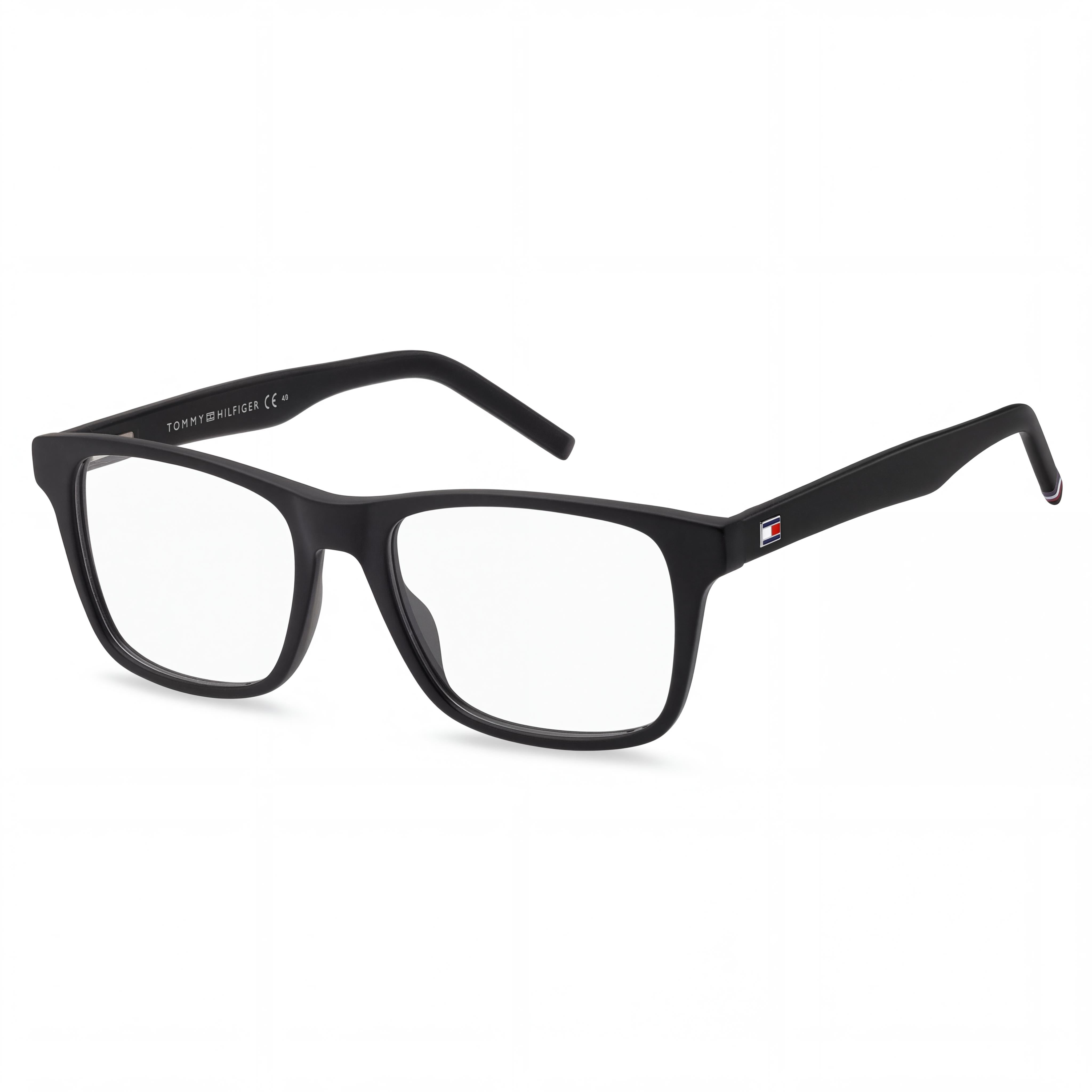 Tommy Hilfiger TH 1990 003 52 Men’s Matte Black Acetate Square Clear Lens Non- Eyeglasses 52mm, Photo 1