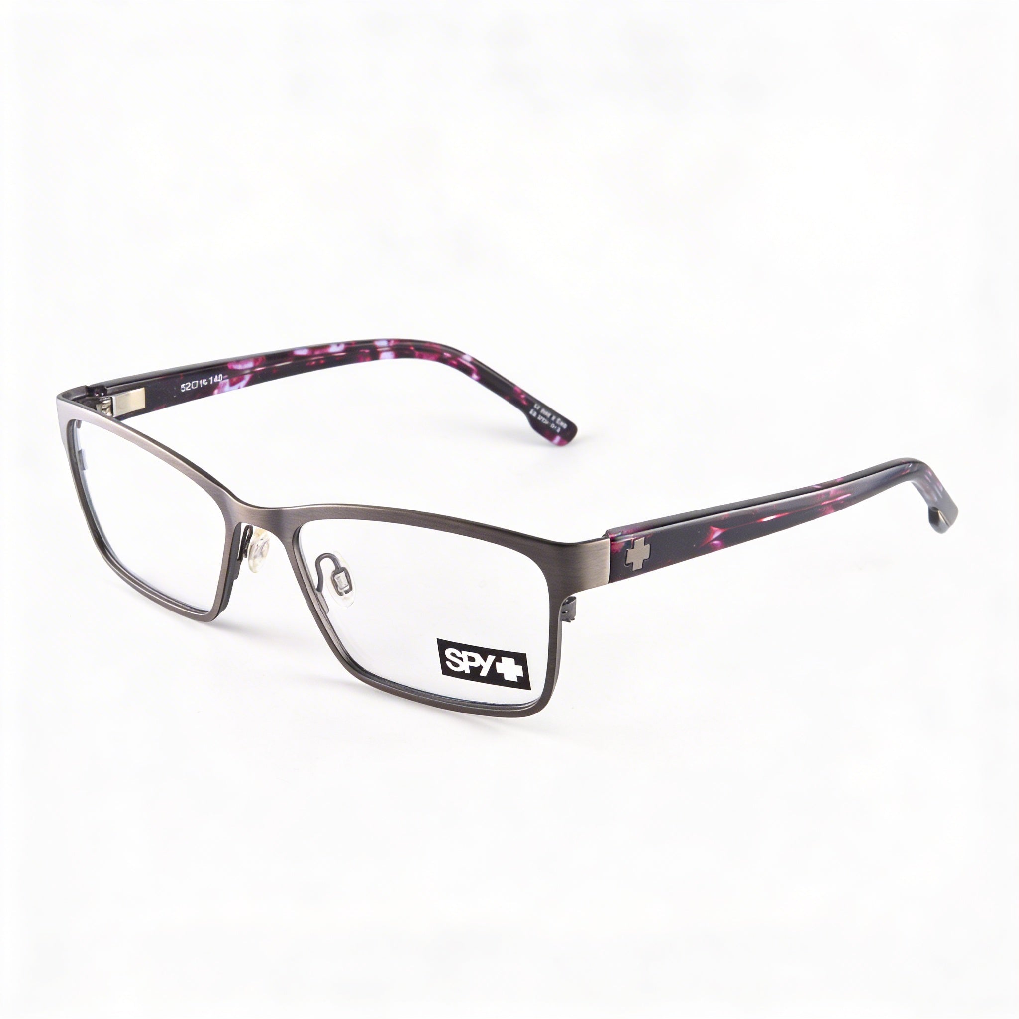 Gafas Spy Classic para mujer, listas para lentes de prescripción, montura de material compuesto, color gris plomo cepillado, camuflaje morado, con efecto carey, 52-16-141 mm, Photo 1