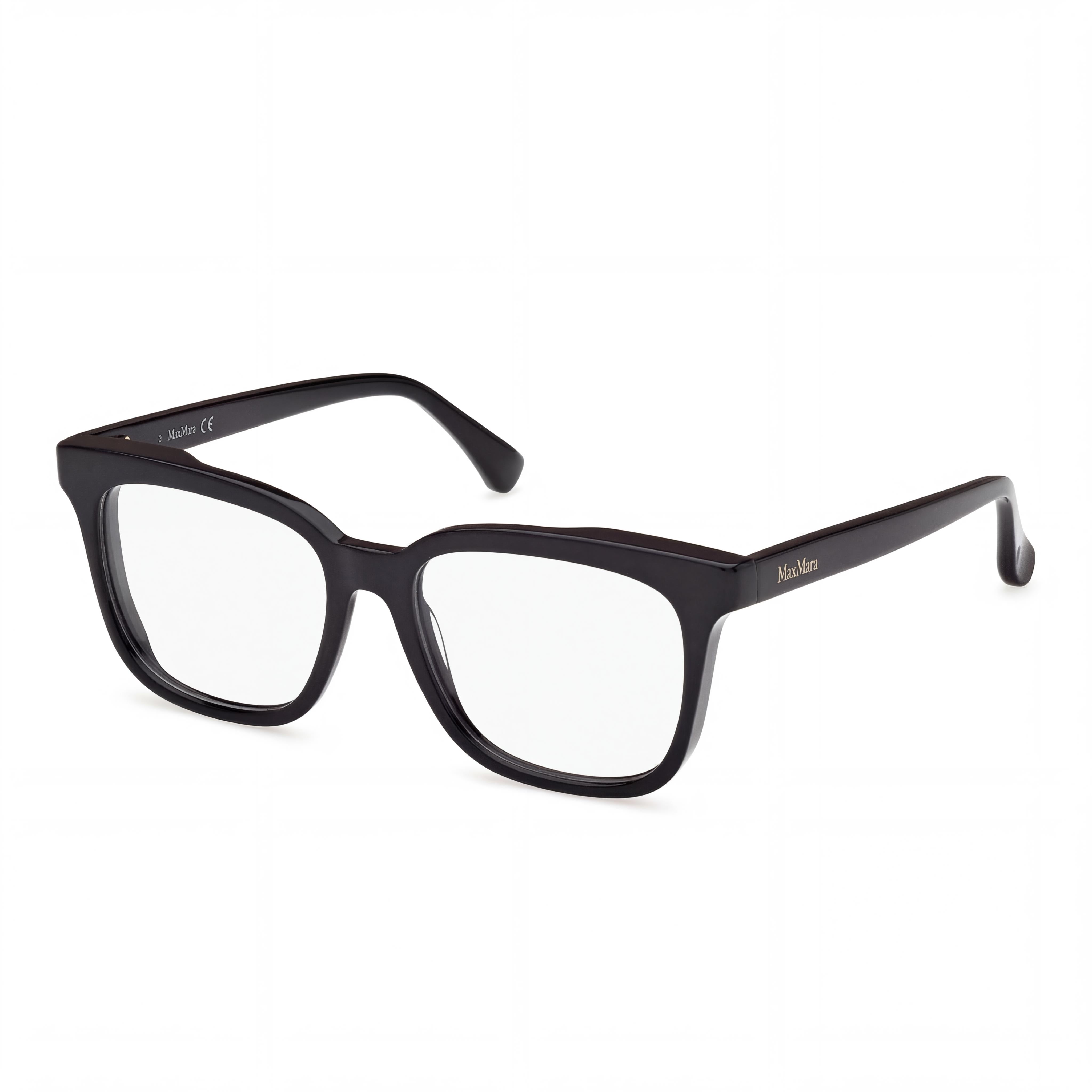 MaxMara Modern Women's Eyeglasses with Shiny Black Plastic Frame and Clear Lenses Size 51-16-140, Photo 1