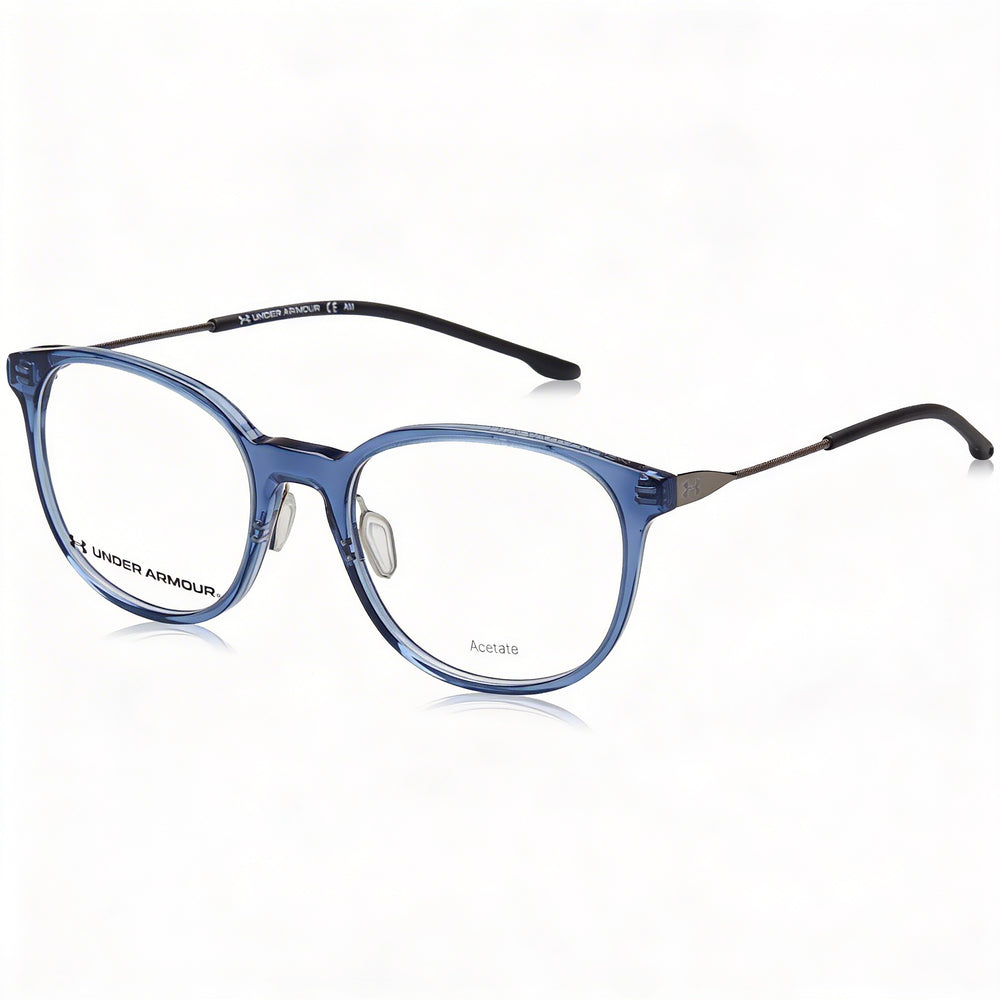 Under Armour Women's Rectangular Optical Eyeglasses with Blue Crystal Acetate Frame, 51mm Lens Width
