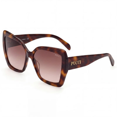 Gafas de sol Emilio Pucci, clásicas, unisex, estilo casual, estilo habana brillante, de plástico, color marrón degradado, con protección UV, 58 mm