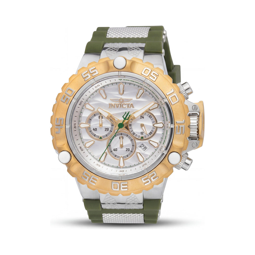 Invicta Subaqua - Poseidon 48554 Reloj cronógrafo de cuarzo de 55 mm para hombre, esfera plateada, acero inoxidable, correa de silicona