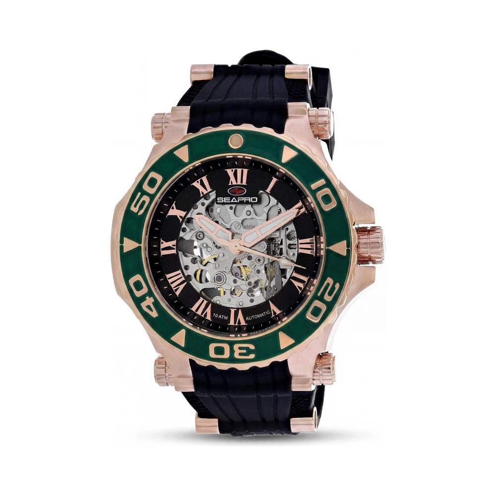Seapro Modern Men's Automatic Black Dial Stainless Steel Case Rubber Strap Water Resistant Scratch Resistant Watch