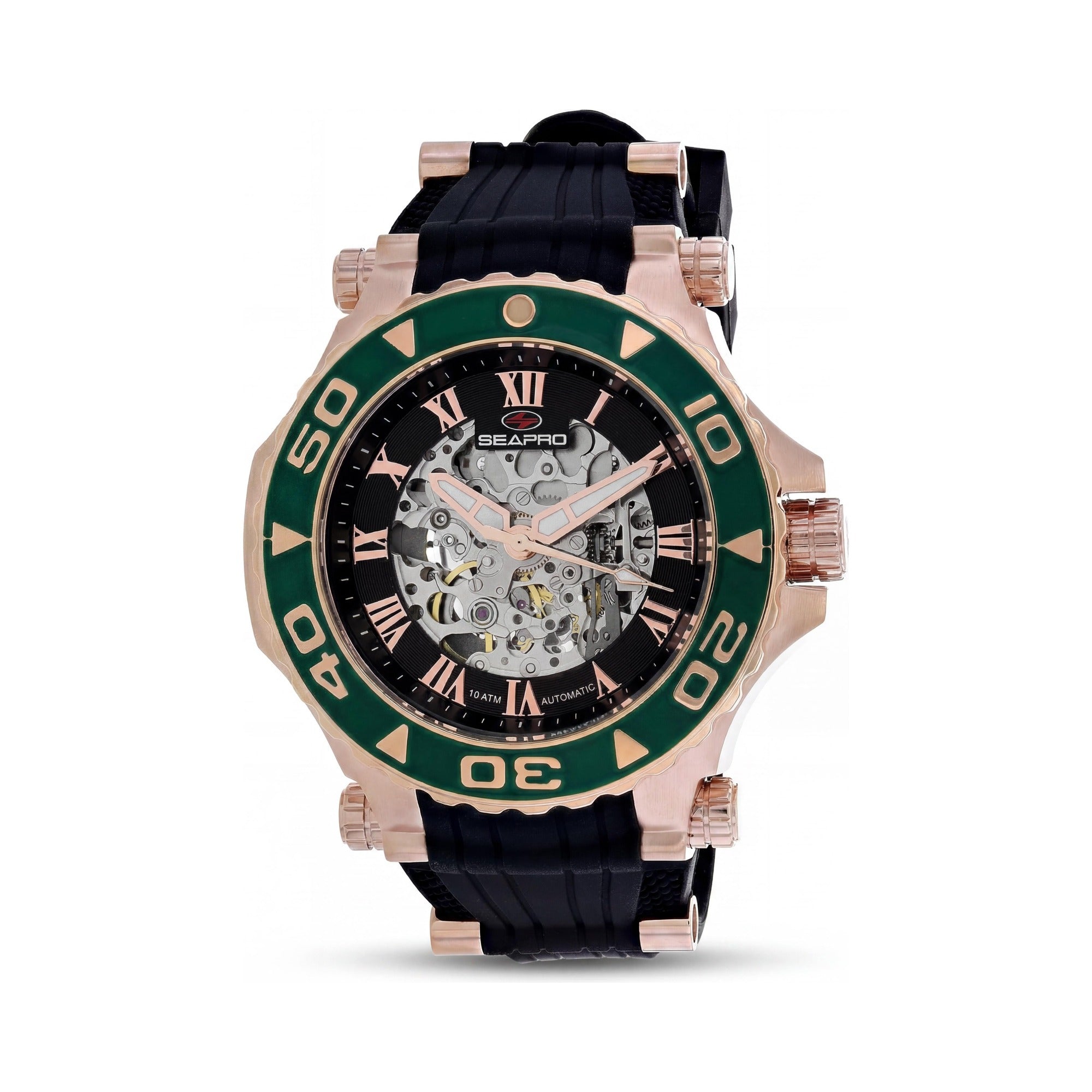 Seapro Modern Men's Automatic Black Dial Stainless Steel Case Rubber Strap Water Resistant Scratch Resistant Watch, Photo 1