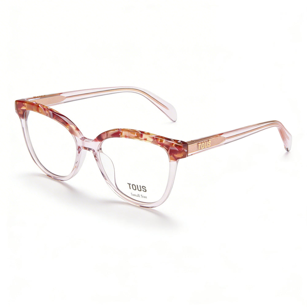 TOUS Casual Women's Shiny Transparent Pink Acetate Optical Eyeglass Frame Clear Lens 50/17/135
