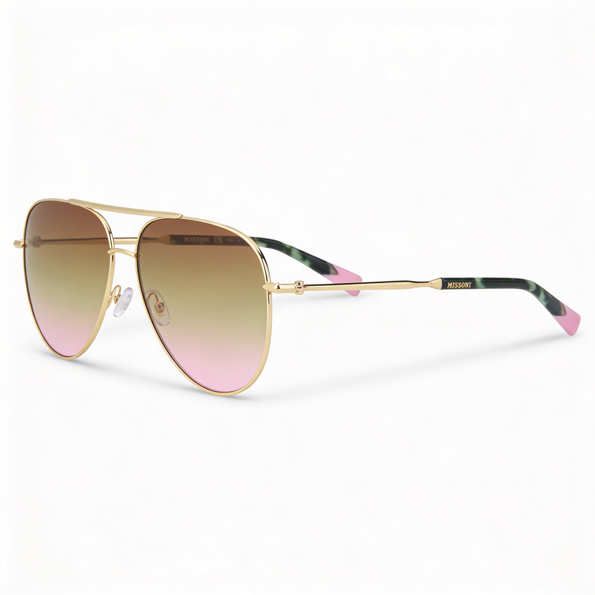 Gafas de sol Missoni de aviador para mujer, gradiente dorado, gris y rosa, acero inoxidable, protección 100% UV, 60 mm, Photo 1