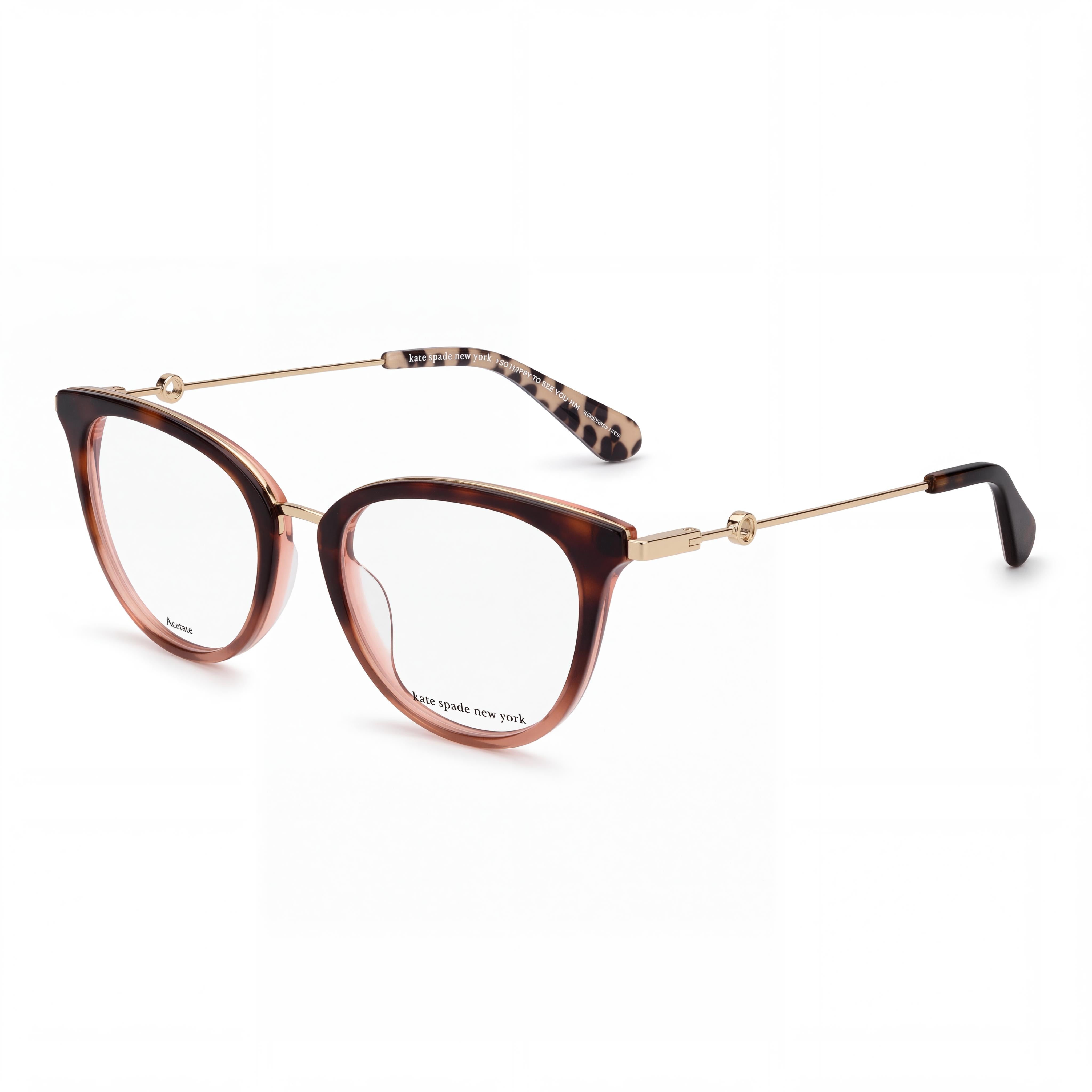 kate spade new york Modern Unisex Acetate non- Cat Eye Eyeglasses Havana Gold 52-18-140, Photo 1