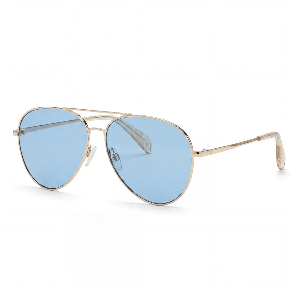 Gafas de sol Rag & Bone Classic Aviator para mujer, montura de metal beige dorado, lentes azules, no polarizadas, 54 mm