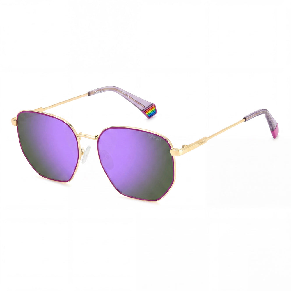 Polaroid PLD 6214/S/X Casual Unisex Dorado Púrpura Armazón de Acero Inoxidable Violeta Espejo Polarizado Protección UV Gafas de Sol de 56mm