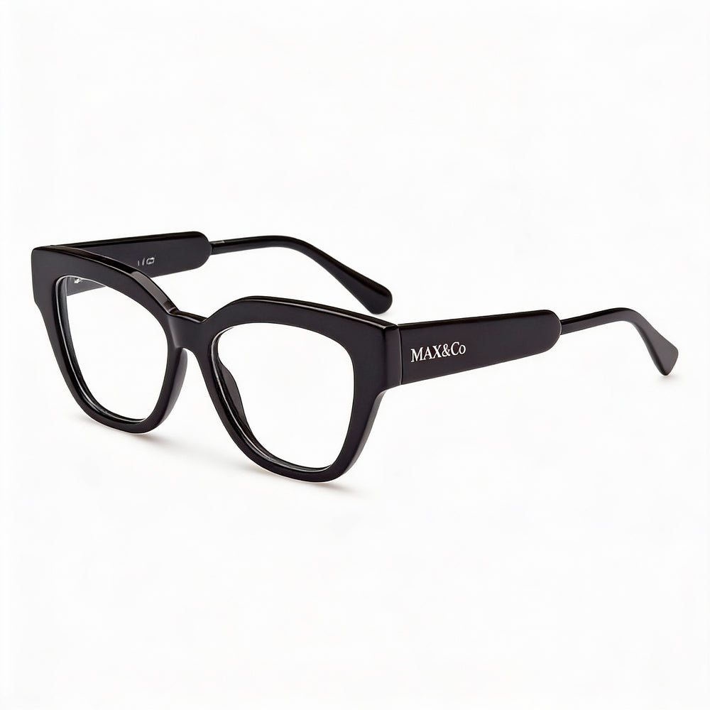 Gafas de lectura modernas Max & Co. para mujer con montura de plástico negro brillante, sin montura, ancho de lente de 52 mm
