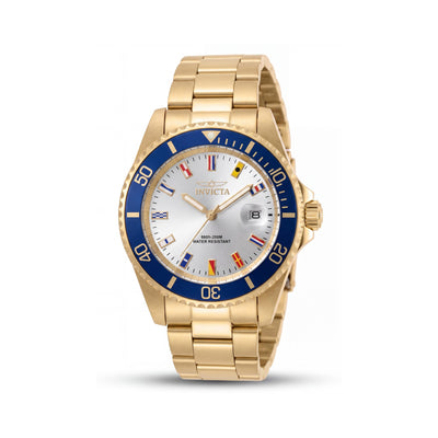 Invicta Pro Diver 49886 Men's Gold Case Silver Dial Quartz Stainless Steel Bracelet 40mm Wrist Watch