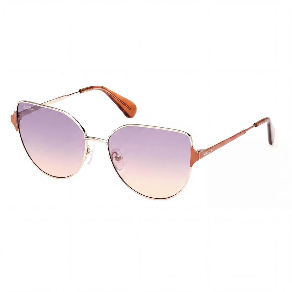 Gafas de sol modernas Max & Co. para mujer con montura metálica dorada y lentes degradadas de espejo dorado morado, protección UV, 57 mm