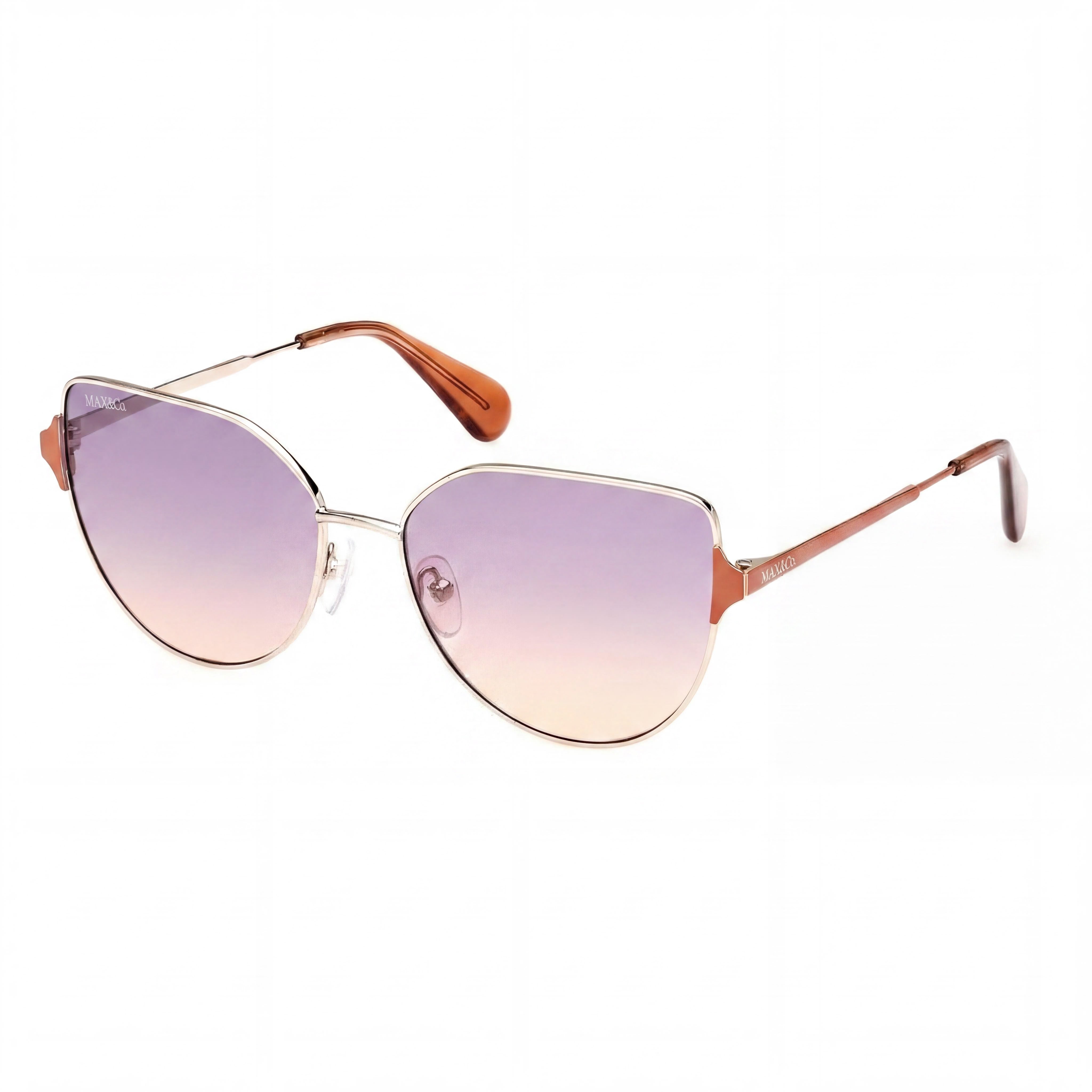 Gafas de sol modernas Max & Co. para mujer con montura metálica dorada y lentes degradadas de espejo dorado morado, protección UV, 57 mm, Photo 1