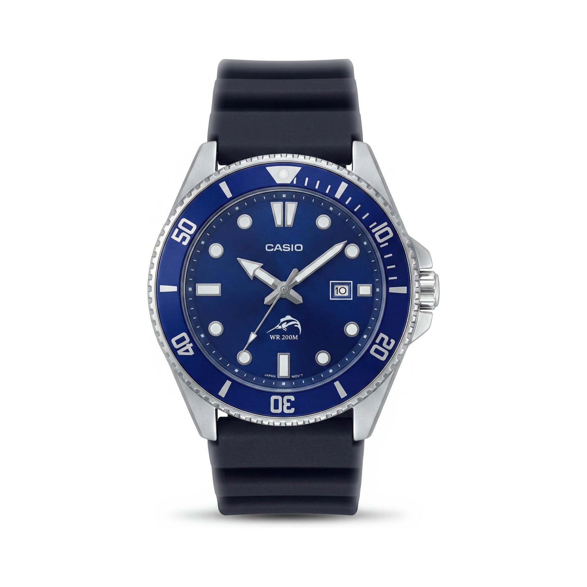 Reloj de cuarzo unisex Casio Diver Inspired, caja de acero inoxidable, bisel azul, correa de resina, resistencia al agua de 200 m, Photo 1