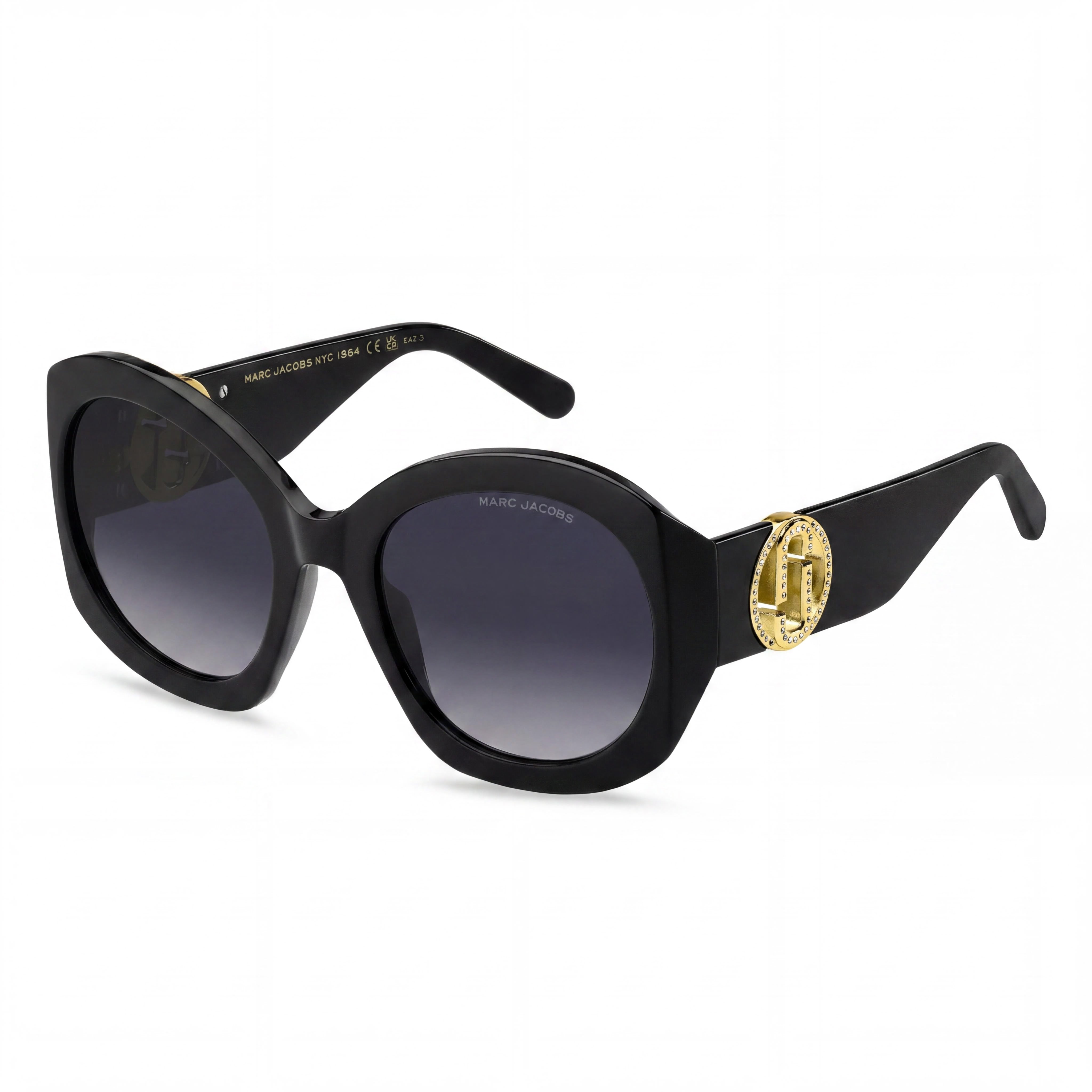 Marc Jacobs Marc 722/S Women's Sunglasses with Black Gold Acetate Frame and Dark Grey Shaded Lenses 56mm, Photo 1