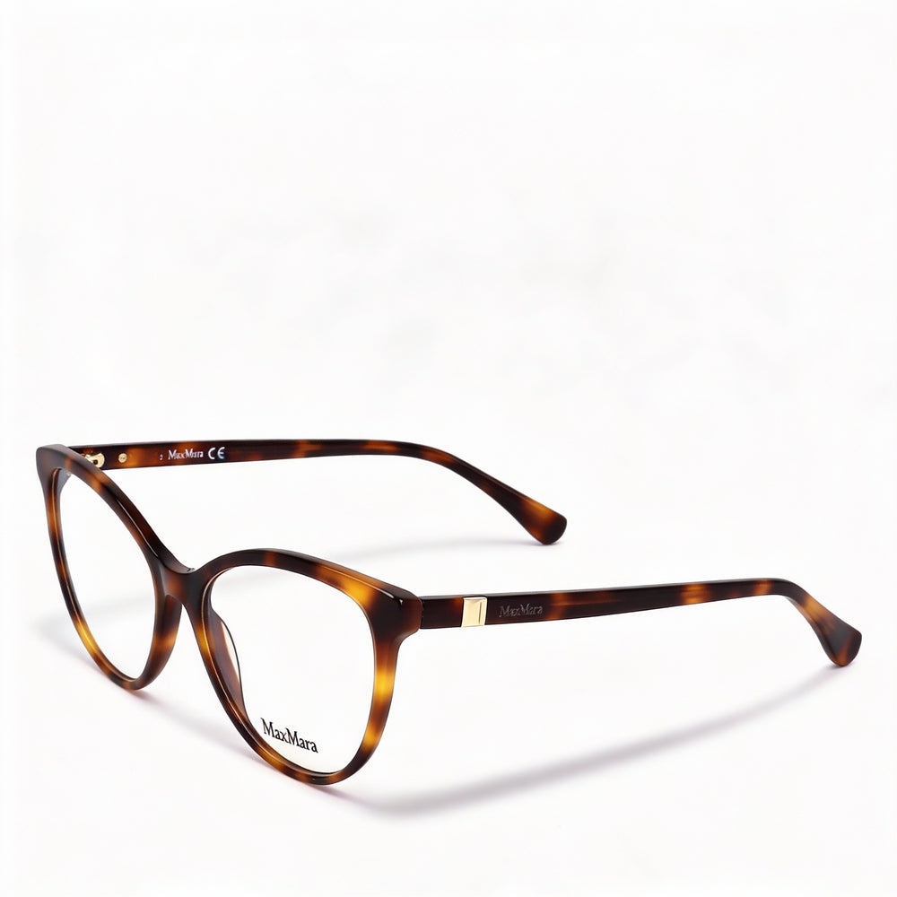 MaxMara Casual Women's Eyewear with Dark Havana Plastic Frame and Transparent Lenses, 54mm Lens Width