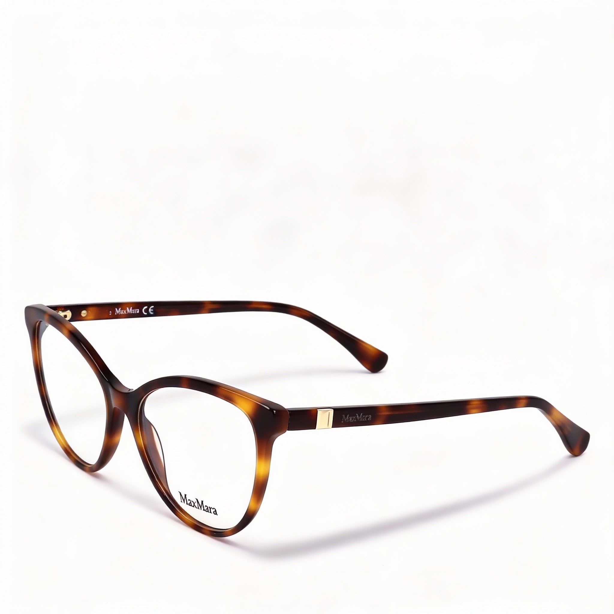 MaxMara Casual Women's Eyewear with Dark Havana Plastic Frame and Transparent Lenses, 54mm Lens Width, Photo 1