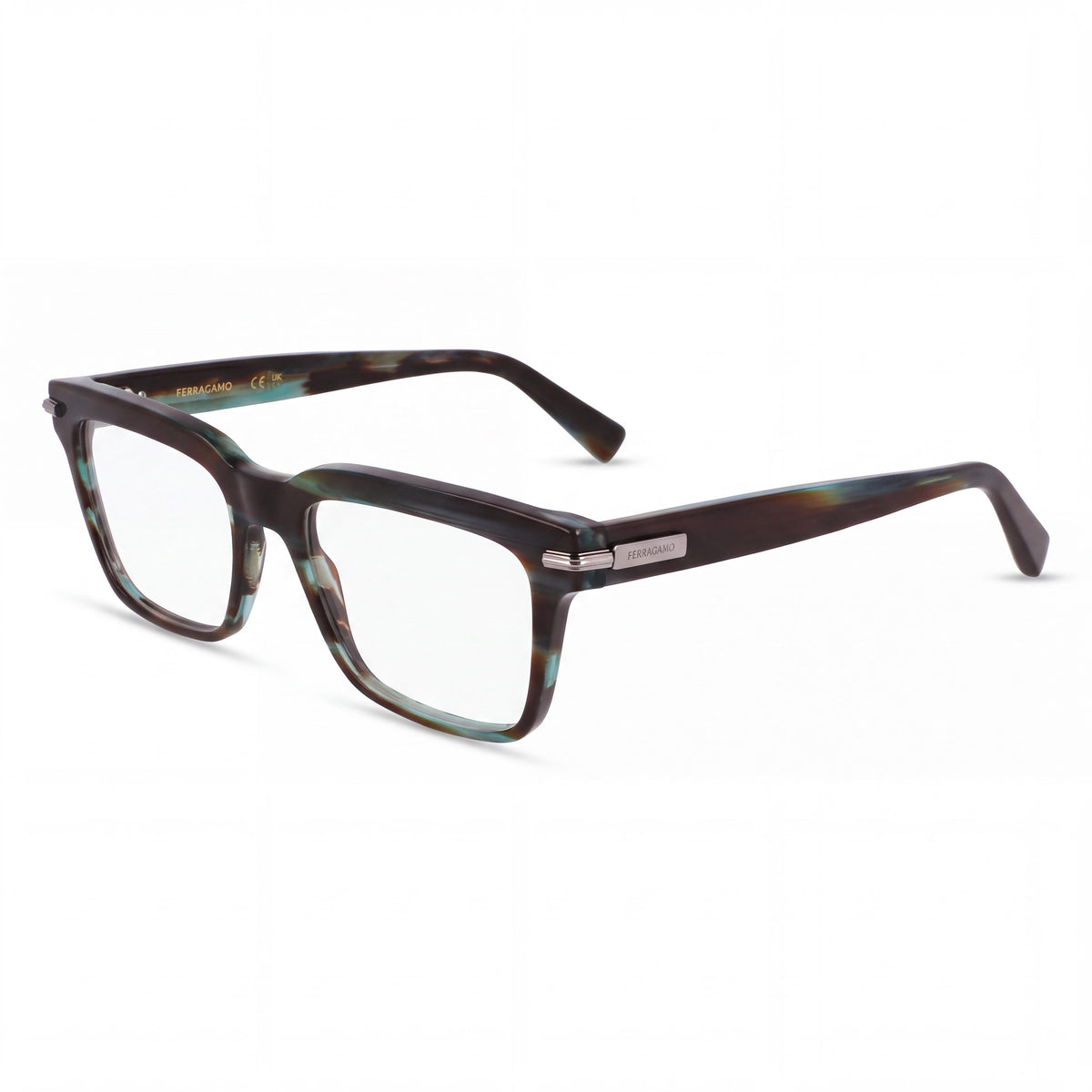 Gafas Ferragamo para hombre Sf3014 con montura de acetato verde a rayas y lentes transparentes de policarbonato de 55 mm, Photo 1
