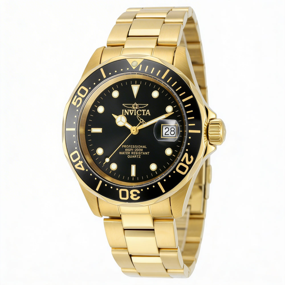 Invicta Pro Diver 9311 Unisex 40mm Stainless Steel Quartz Watch, Black Dial, Second Hand, 200M Water Resistant Bracelet