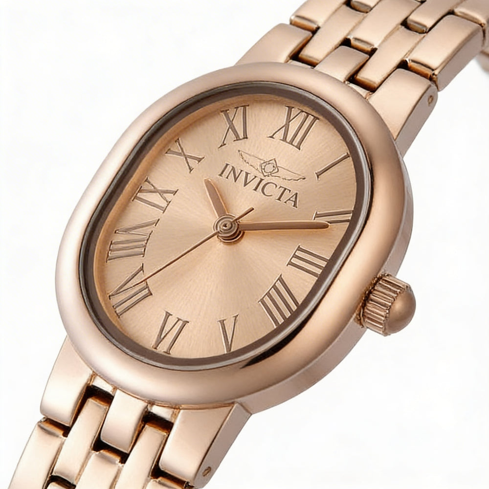 Reloj unisex Invicta Angel Collection 48141 de cuarzo y acero inoxidable con esfera de oro rosa de 20 mm.