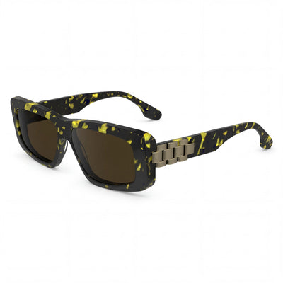 Gafas de sol Victoria Beckham VB669S unisex, de policarbonato, rectangulares, de plástico, color negro y amarillo, estilo Havana, de 55 mm