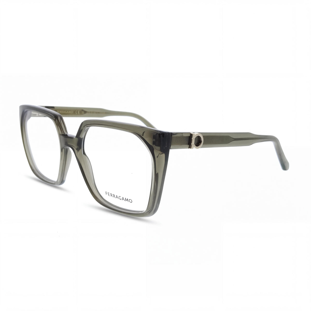 Ferragamo Casual Women's Transparent Khaki Frame in Acetate or Metal Ophthalmic Eyeglasses 55mm, Photo 1
