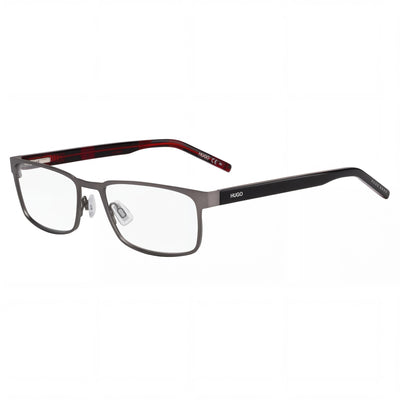 Gafas de vista unisex rectangulares HUGO de acero inoxidable rutenio oscuro mate 56-18-145