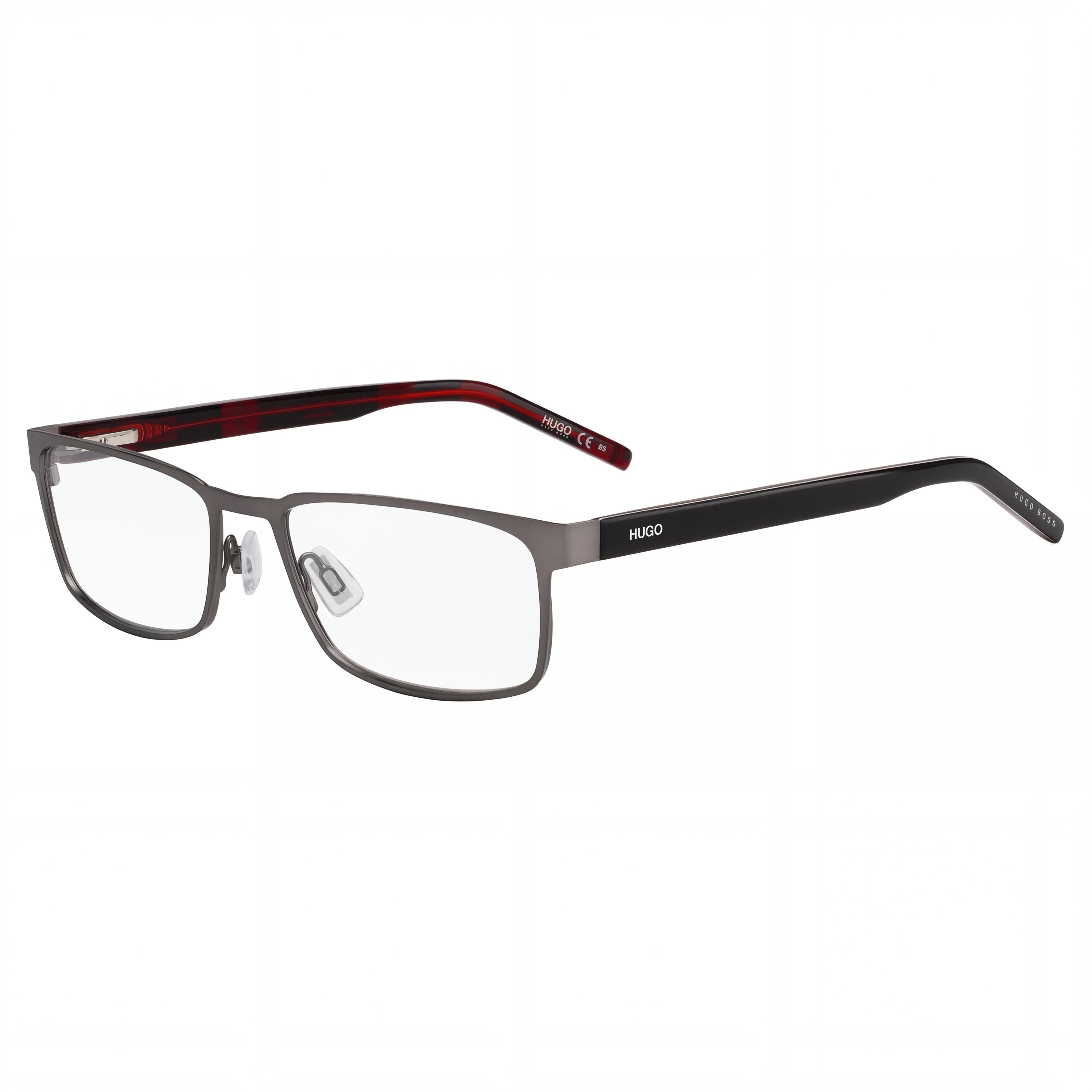 HUGO Unisex Rectangular Eyeglasses Matte Dark Ruthenium Stainless Steel 56-18-145, Photo 1