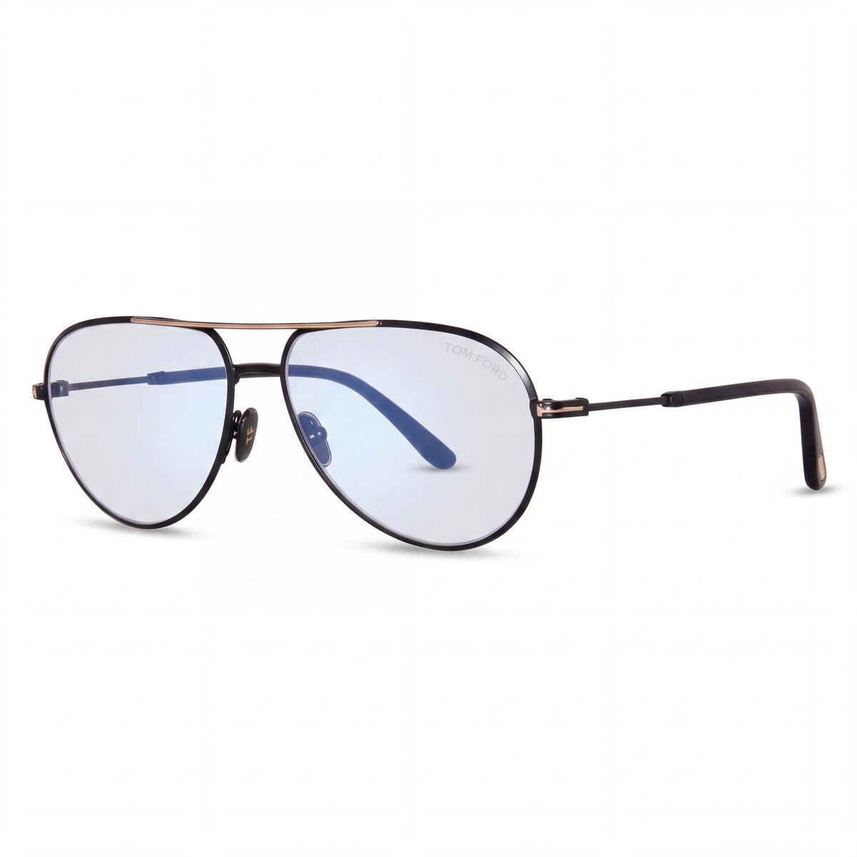 Tom Ford FT5829-B Modern Men's Shiny Black Metal Blue Block Clear Polycarbonate Eyeglasses 57-14-145mm, Photo 1